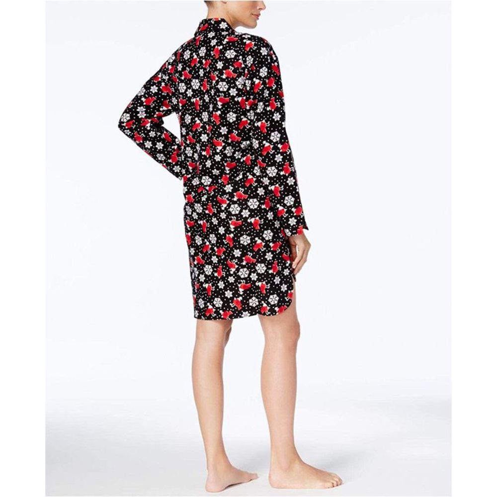 Charter Club Womens Holiday Bird Print Flannel Sleepshirt,Holiday Bird,Medium